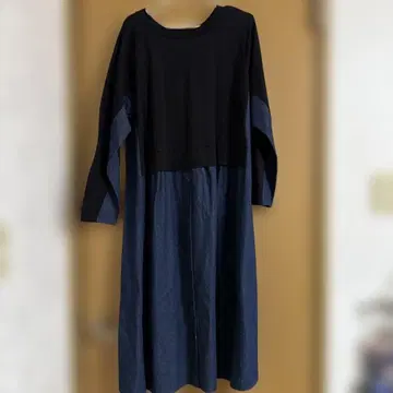 앞뒤 2way 블랙 데님 콤비 긴팔 원피스