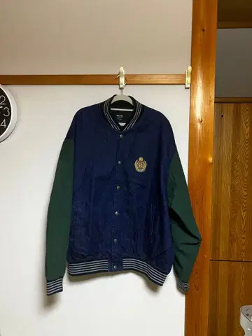 빔즈 BEAMS HEART 빅 사이즈 L 바시티 자켓 네이비/그린 블루종
