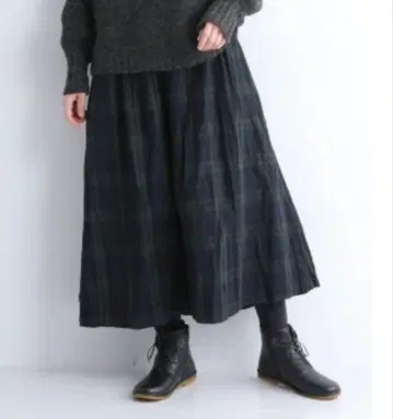 ichi 개버딘 체크 스커트 블랙워치