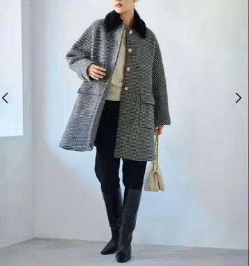 ROPE 23AW 노카라 에코퍼 탈착식 옷깃 멜톤 A라인 미들 코트