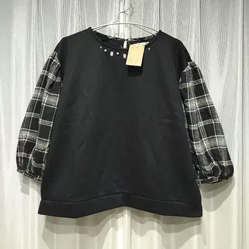 LL XL 새상품 택 포함 소매 체크 짧은 기장 튜닉 상의