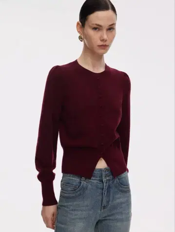 택 포함 새상품 버건디 버튼 니트 스웨터