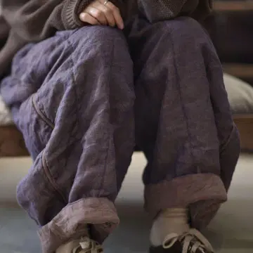 투톤 퍼플 퀼팅 와이드 팬츠