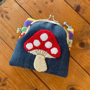 핸드메이드 가마구치 파우치 버섯 레트로 지갑 동전 지갑