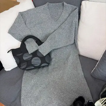 그레이 V넥 니트 원피스 긴팔