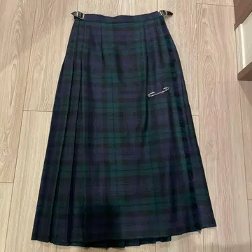 플리츠 스커트 다크 그린 네이비 체크