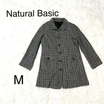 내추럴 베이직 롱 코트 M 블랙 트위드