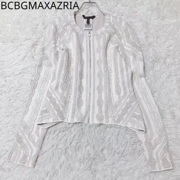 BCBG 맥스아즈리아 블루종 집업 올 패턴 아이보리 면 혼방