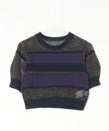 MURUA 크로셰 믹스 하프 슬리브 니트