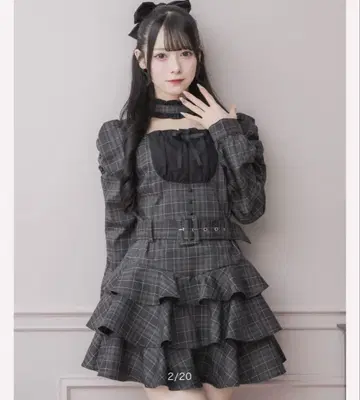 pium 초커 프릴 티어드 원피스