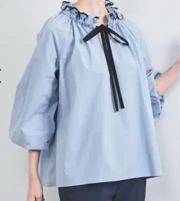 오간자 프릴 바이컬러 리본 블라우스