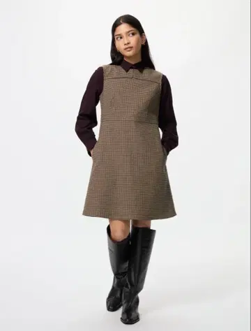 유니클로 더블 페이스 미니 원피스 브라운 XXL 새상품