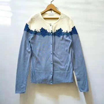 오스틴 리드 니트 가디건 비쥬 블루 화이트 레이스