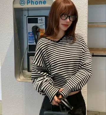 tititate 보더 무늬 V넥 긴팔 니트