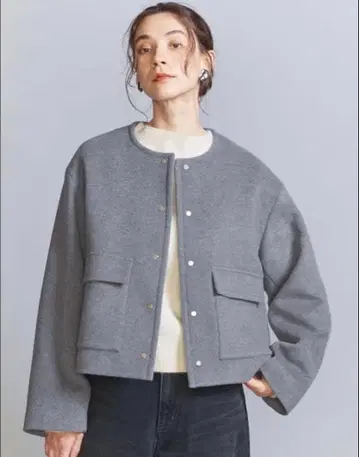 BEAUTY&YOUTH 모 혼방 노카라 숏코트