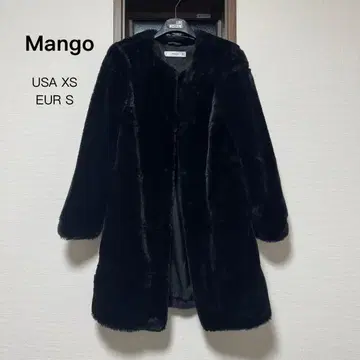 MANGO 블랙 인조 모피 롱 코트