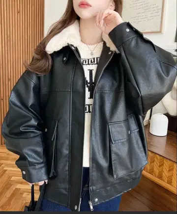 moment+ 넥 워머 포함 인조 가죽 블루종