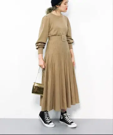 미라 워 엔 니트 셋업 플리츠 스커트