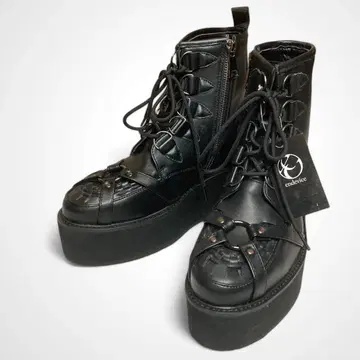 endevice 통굽 레이스업 부츠 사이드 지퍼 블랙