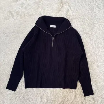 슬로브 이에나 립 하프 지퍼 니트 풀오버 네이비 울