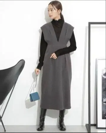 나노 유니버스 니들 저지 V넥 쉐이프 원피스