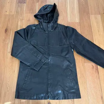 블랙 돈피 가죽 자켓 후드 부착