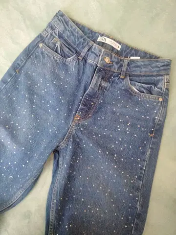ZARA 데님 스터드 큐빅 반짝이 데님