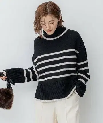 23구 [세탁 가능] 울 미들 게이지 보더 니트 46 빅 사이즈