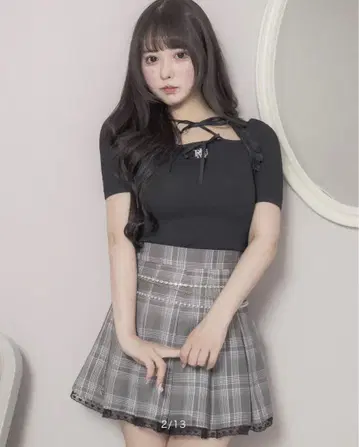 Pium 더블 리본 케이프 와플 티셔츠