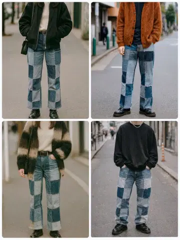 y2k 재구축 그런지 패치워크 데님 팬츠