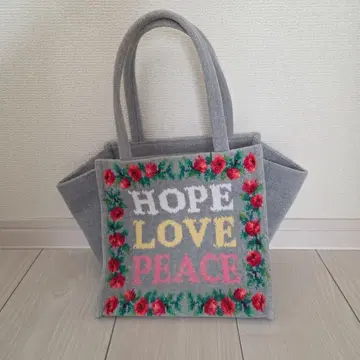 FEILER 그레이 자수 토트백 HOPE LOVE PEACE