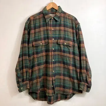 90s 헤비 플란넬 셔츠 그린 마드라스 체크 코튼 VINTAGE