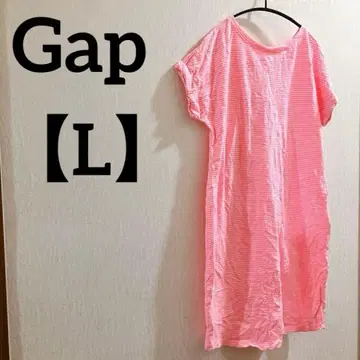 Gap [ L ] 핑크 보더 반팔 원피스 무릎 기장 심플 봄/여름