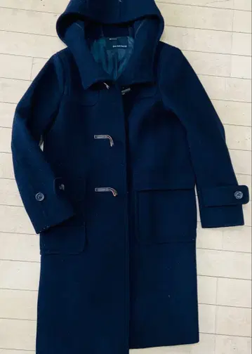 네이비 후드 부착 더플 코트