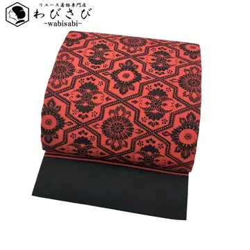 나고야 오비 시오제 염색 꽃무늬 새우 빨간색 O-5879