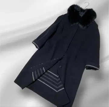 빅 사이즈! DAKS 폭스 탈부착 가능 퓨어 울/리버 코트 13