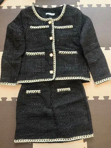 트위드 자켓과 스커트 세트 블랙