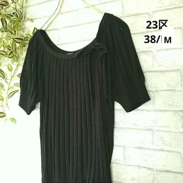 23구 블랙 반팔 리브 니트 보타이 리본 38/M 온워드 카시야마