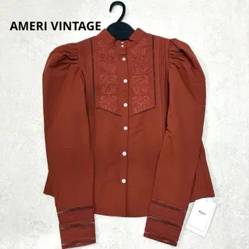 AMERI UND 파워 숄더 레이스 블라우스 레드