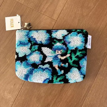FEILER 꽃무늬 요정 자수 파우치 블루 블랙