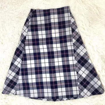 [ 새상품급 ] 드로어 랩스커트 체크 무늬 울 실크