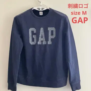 GAP 네이비 속기모 자수 로고 크루넥 맨투맨 M