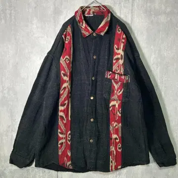 헤비 웨이트 에스닉 디자인 셔츠 긴팔 빈티지