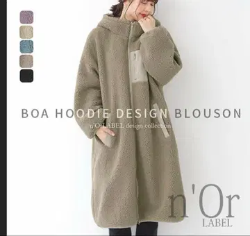 n'OrLABEL 이소재 후디드 롱 보아 블루종 블랙 미사용 택 포함