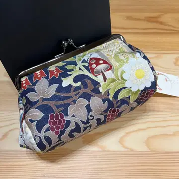 WAKKA 순수 실크 오비 가마구치 파우치 네이비 컬러 계열