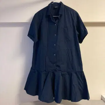 아스펜지 네이비 셔츠 원피스 반팔 플레어 밑단