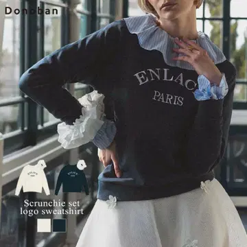 새상품 미사용 Donoban 도노반 스크런치 set 맨투맨 로고 네이비