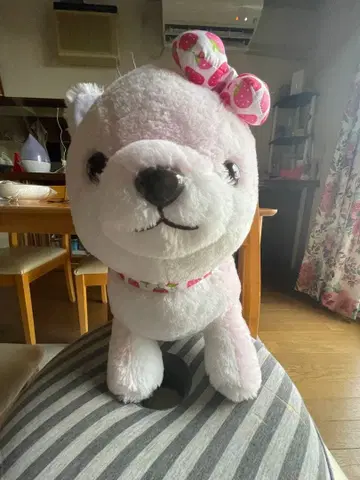 강아지 인형 핑크 리본 포함