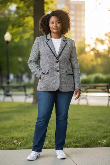 체크 무늬 테일러드 자켓