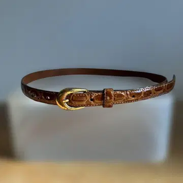 이탈리아제 여성용 크로커다일 브라운 슬림 벨트